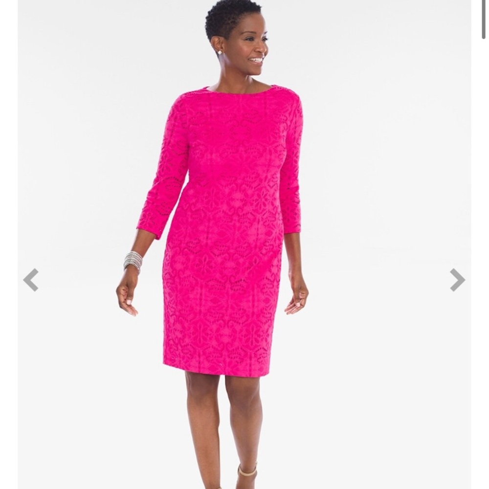 Chico’s 3/4 Sleeve Lace Dress in Europa Pink
